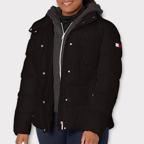 Tommy Hilfiger Black Puffer Down Alternative Jacket With Removable Hoody - Picture 2 of 13